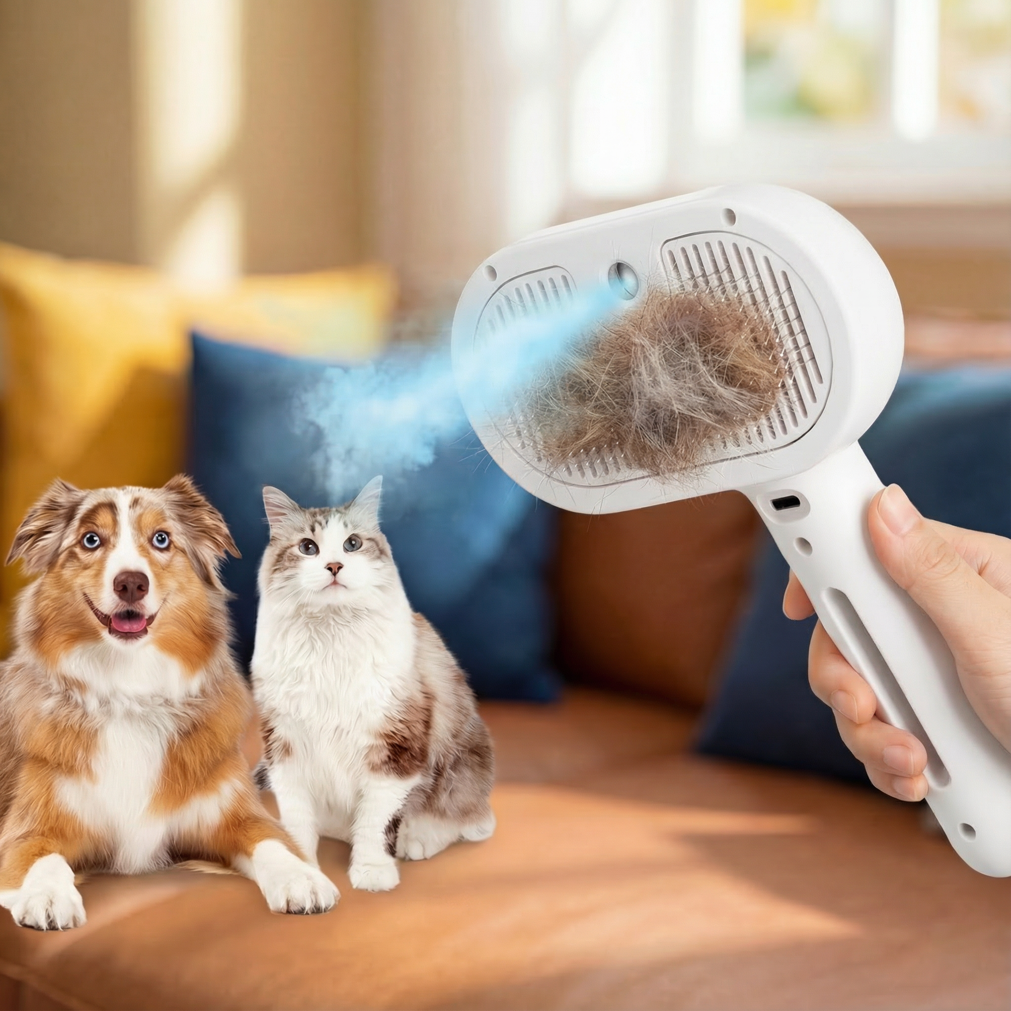 Dog Brush Dog Cat Steam Self Cleaning Deshedding Grooming Spray