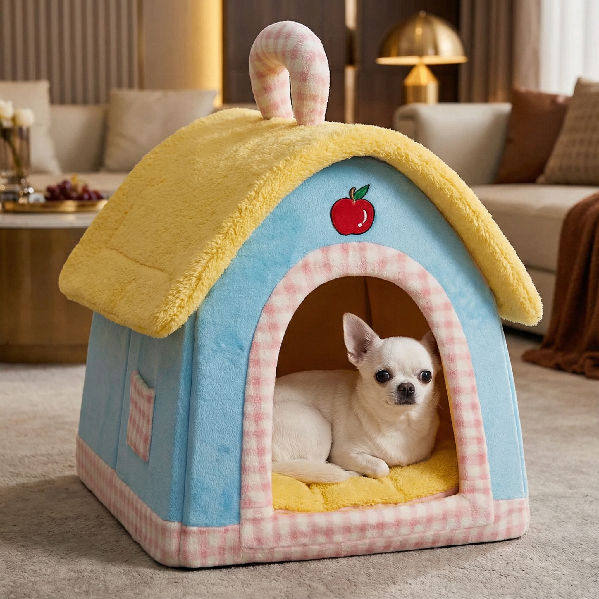 Dog Crate Cat Foldable Plush Cave Bed Warm Cozy Indoor Shelter