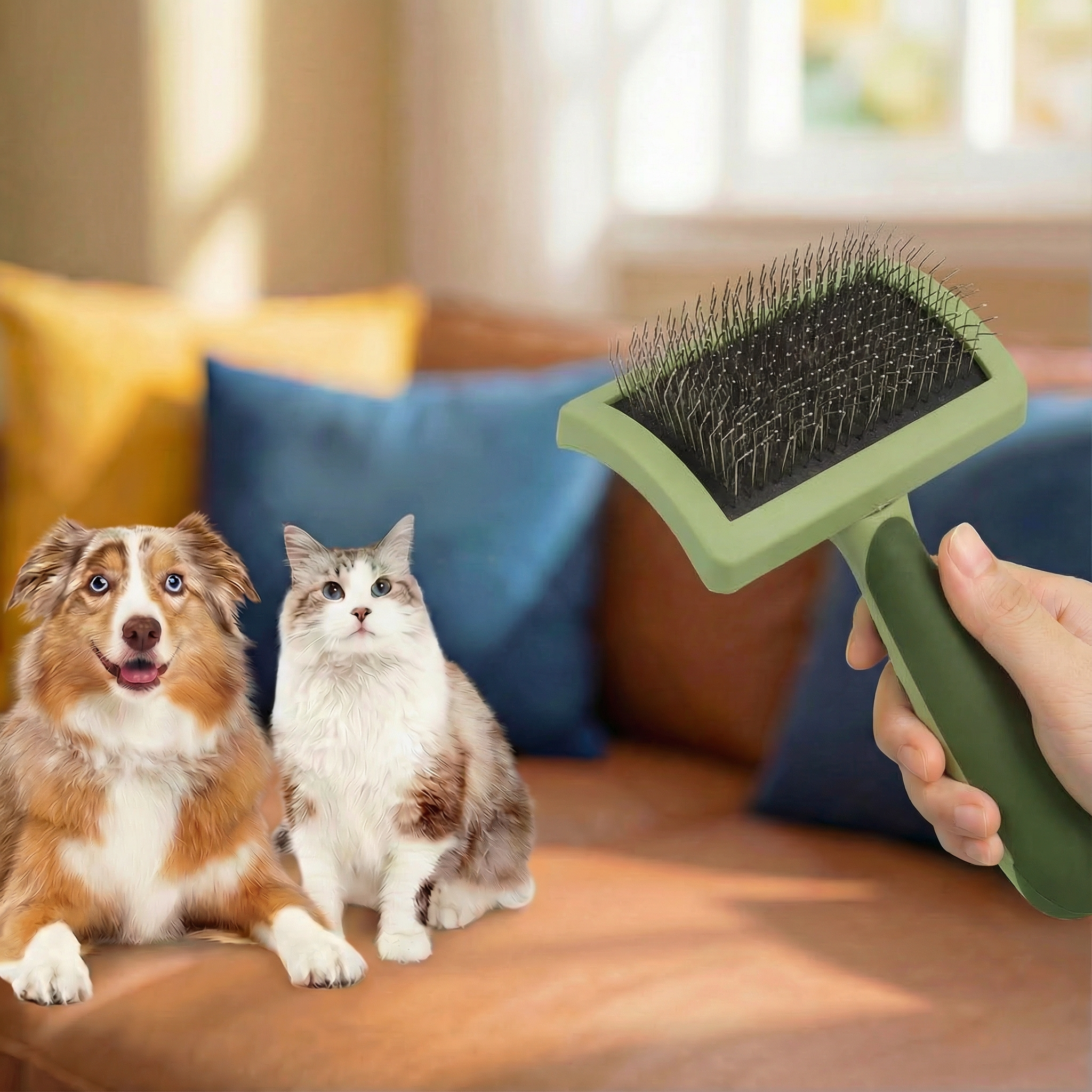 Dog Brush Dog Slicker Curved Coated Tips Long Hair Firm Stainless Steel